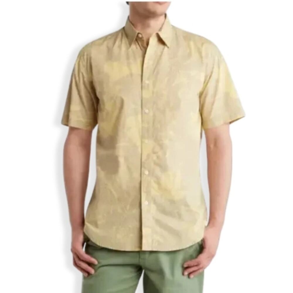 Coastaoro Collared Shirt Button Up Short Sleeve Tropical Style Yellow Gray M NWT